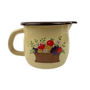 VTG Enamelware Metal Pitcher Fruit Basket Taiwan Mug Farmhouse FTDA 1980s